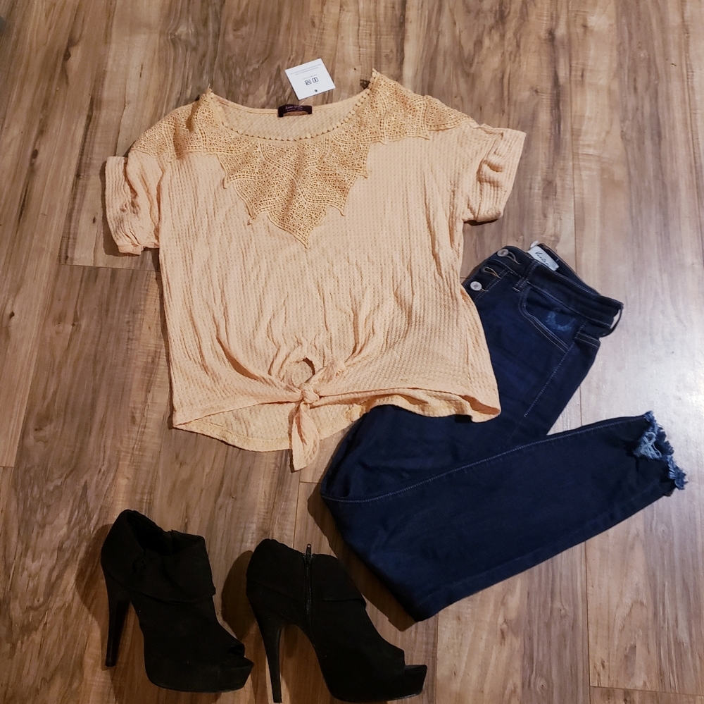 Tie Front top with crochet detail